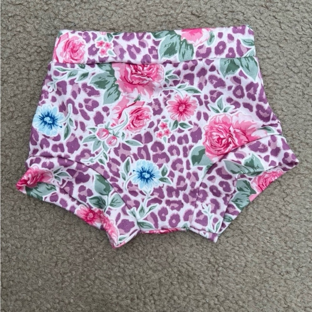 Fashionistots Baby Bloomers 12M Floral Leopard Print Shorts Pink Purple